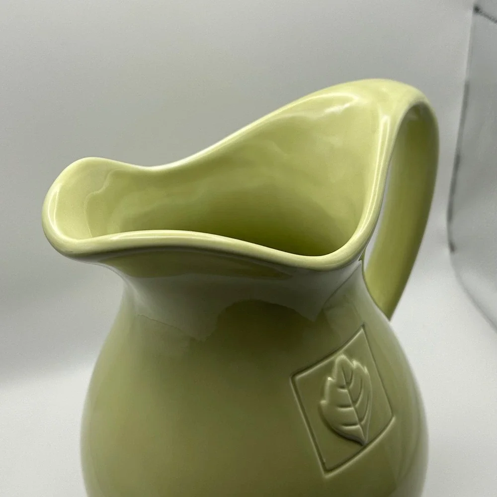 Country Gate by Enesco Green Ceramic Pitcher Flower‎ Leaf Square Embossed